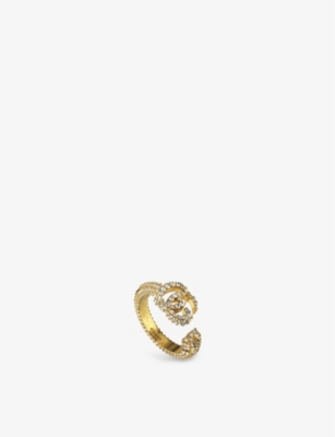 Gucci Double G Key Gold-tone Brass And Crystal Ring