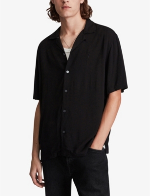 Shop Allsaints Venice Relaxed-fit Short-sleeved Woven Shirt In Black