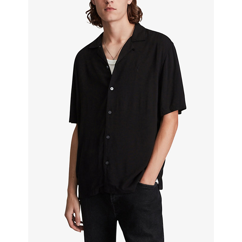 Shop Allsaints Venice Relaxed-fit Short-sleeved Woven Shirt In Black