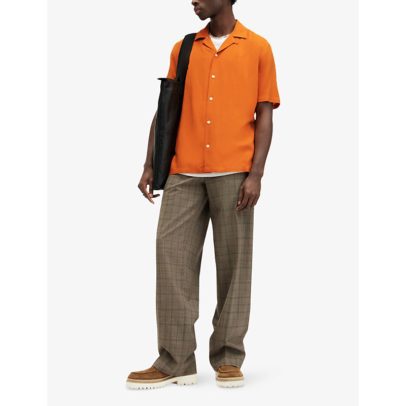 Shop Allsaints Venice Relaxed-fit Short-sleeved Woven Shirt In Burnt Orange