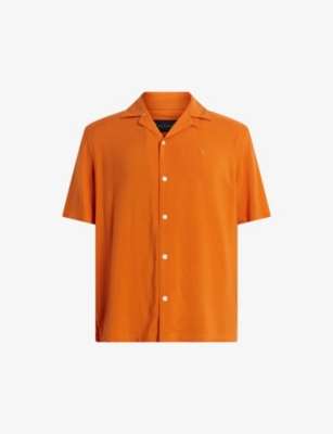 Shop Allsaints Men's Burnt Orange Venice Relaxed-fit Short-sleeved Woven Shirt