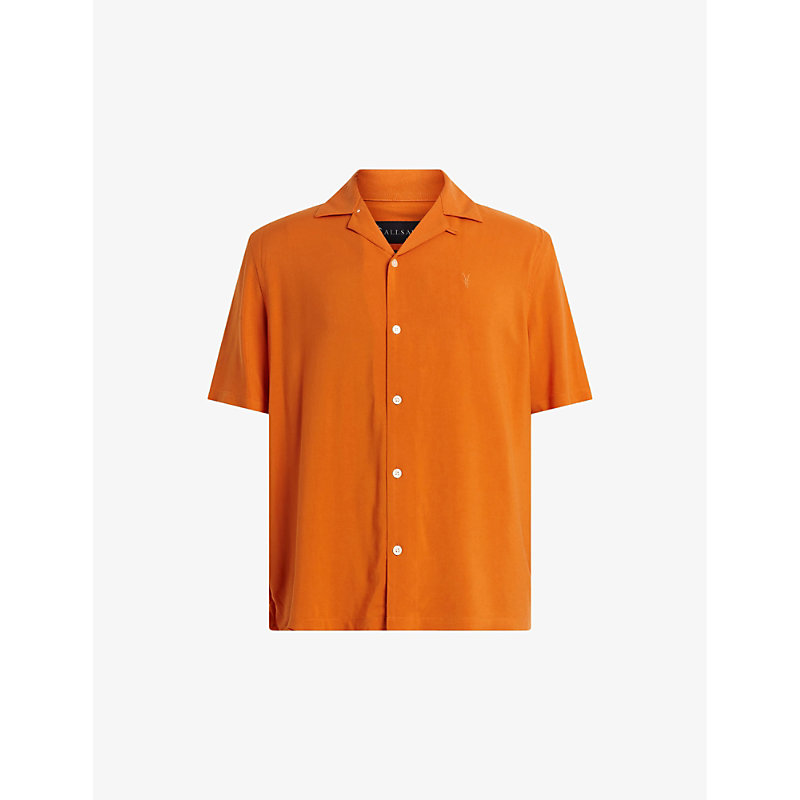 Shop Allsaints Venice Relaxed-fit Short-sleeved Woven Shirt In Burnt Orange