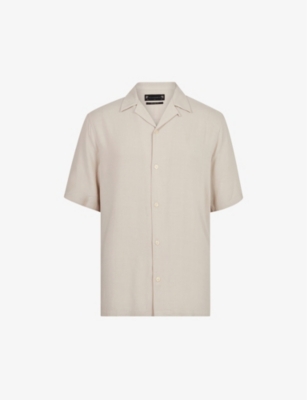 Allsaints Mens Clifftop Taupe Venice Relaxed-fit Short-sleeved Woven Shirt