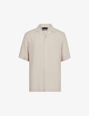Allsaints Mens Clifftop Taupe Venice Relaxed-fit Short-sleeved Woven Shirt In Clifftop Taupe