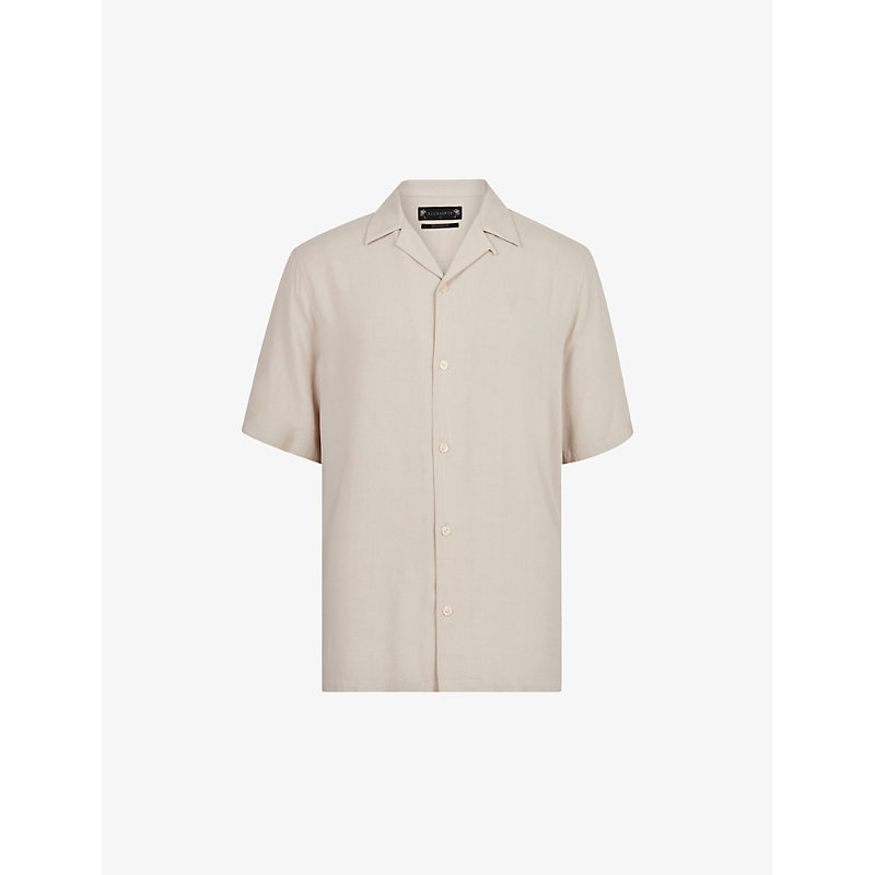 Allsaints Mens Clifftop Taupe Venice Relaxed-fit Short-sleeved Woven Shirt