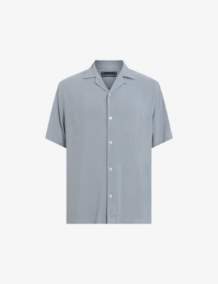 Shop Allsaints Men's Skyline Grey Venice Relaxed-fit Short-sleeved Woven Shirt