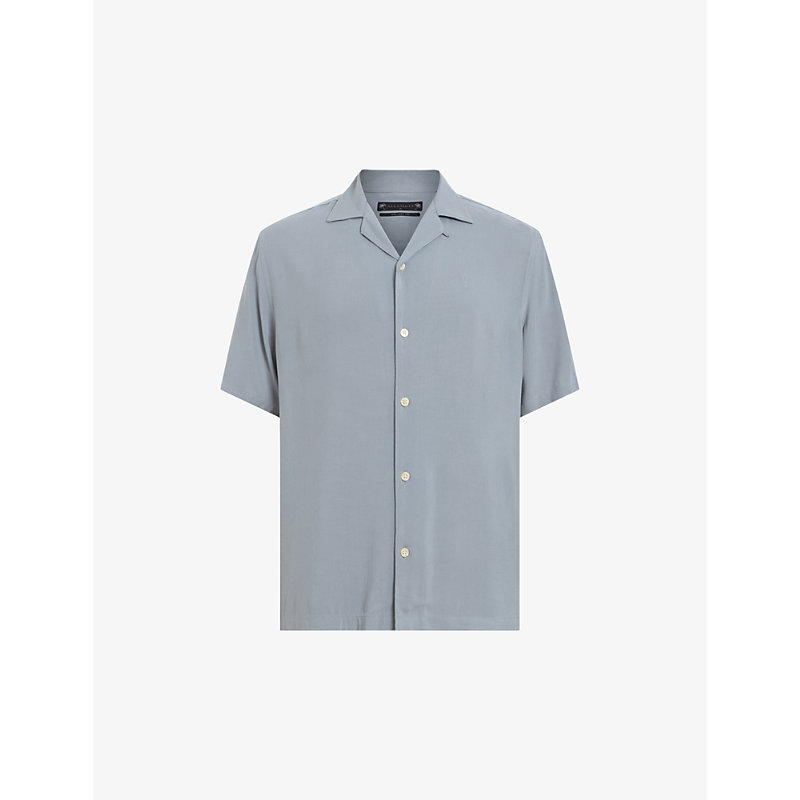 Allsaints Mens Skyline Grey Venice Relaxed-fit Short-sleeved Woven Shirt In Blue