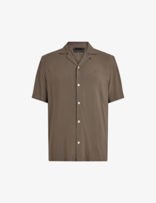 Allsaints Mens Splinter Brown Venice Relaxed-fit Short-sleeved Woven Shirt