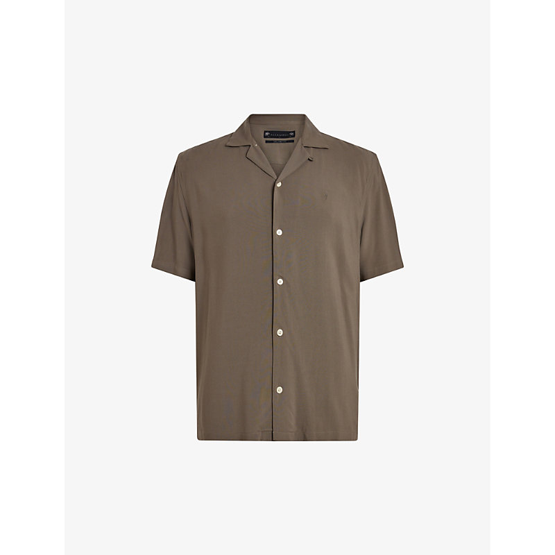 Allsaints Mens Splinter Brown Venice Relaxed-fit Short-sleeved Woven Shirt