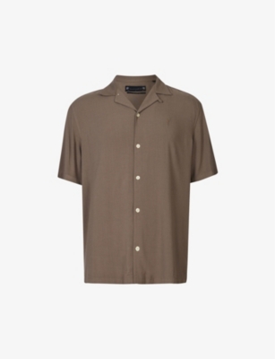 Allsaints Mens Wood Brown Venice Relaxed-fit Short-sleeved Woven Shirt