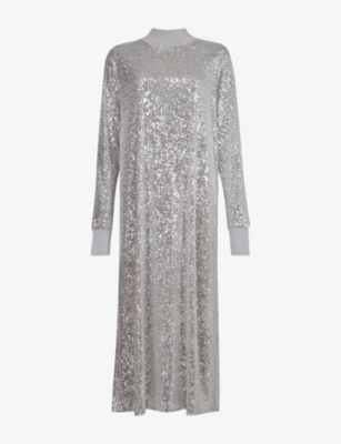 all saints silver sequin dress Like New All Saints Jules Sequined Dress Black Silver Generous Size XS