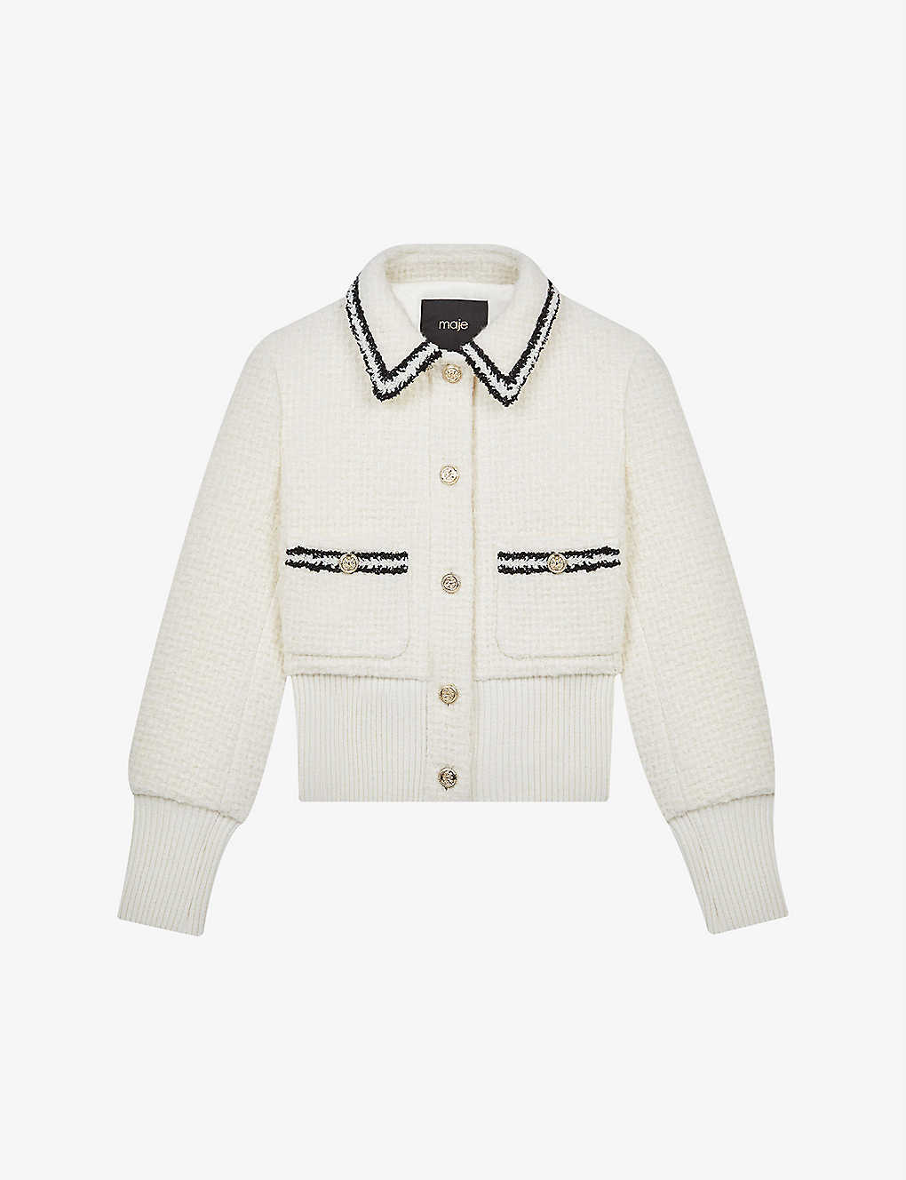 Maje Bloppe Contrasting-trimmed Stretch-woven Jacket In Blanc
