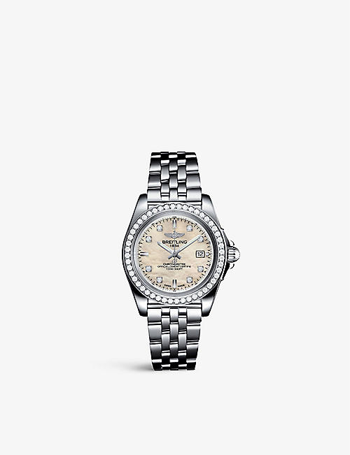 BREITLING: A71330531A1A1 Galactic stainless-steel and 0.8ct round-cut diamond quartz watch