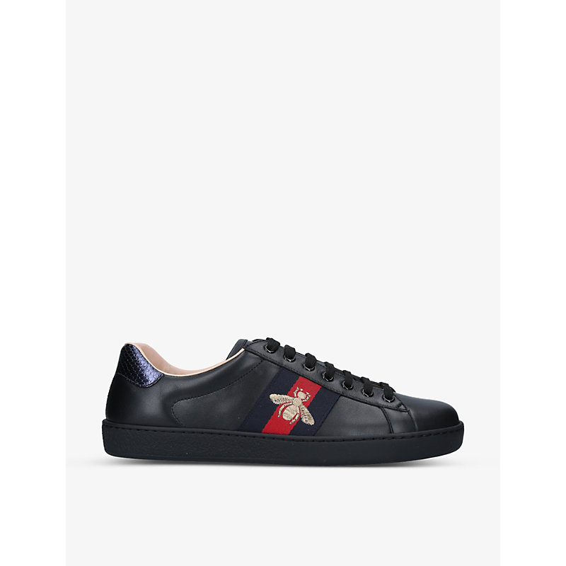 Shop Gucci Men's New Ace Leather Trainers In Black