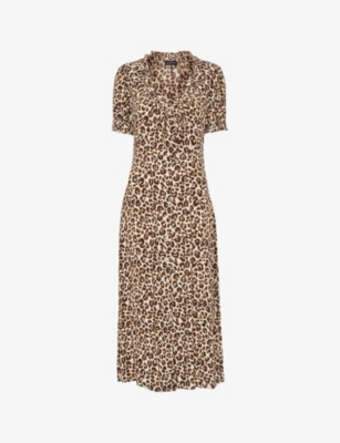 Whistles Womens Multi-coloured Ada Animal-print Midi Dress 10 In Leopard Print