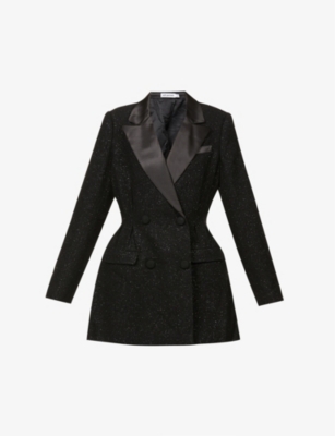 SELF PORTRAIT Double breasted V neck metallic woven blazer dress