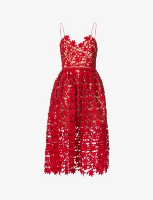 SELF-PORTRAIT - Azalea floral guipure lace midi dress | Selfridges.com
