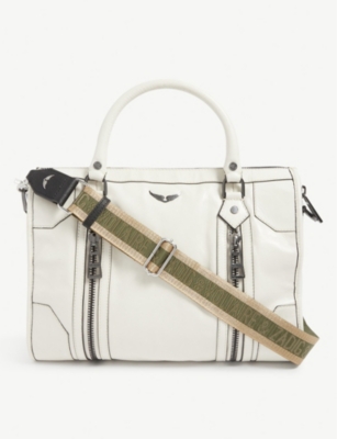 Shop Zadig & Voltaire Zadig&voltaire Kaki Logo-print Striped Woven Strap