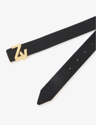 Shop Zadig & Voltaire Zadig&voltaire Women's Noir Logo-buckle Leather Belt