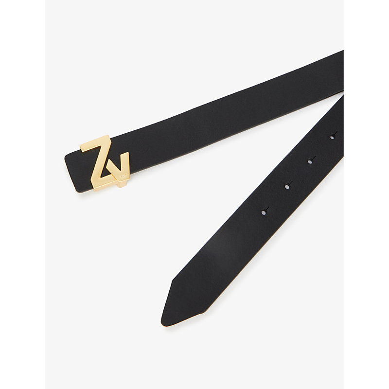 Shop Zadig & Voltaire Zadig&voltaire Women's Noir Logo-buckle Leather Belt