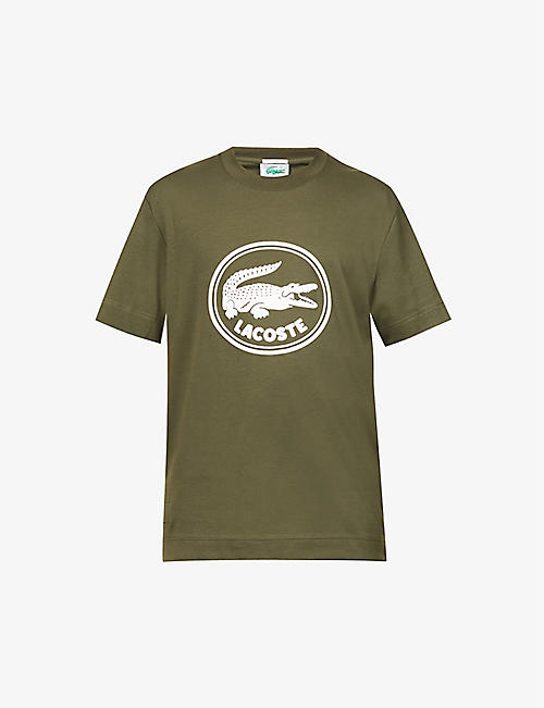 LACOSTE: Flocked graphic-print cotton-jersey T-shirt