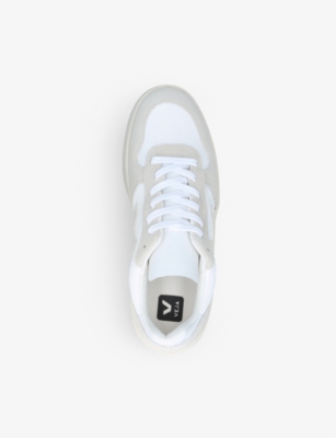 Shop Veja Men's V-10 Logo-embroidered Suede And Mesh Low-top Trainers In White