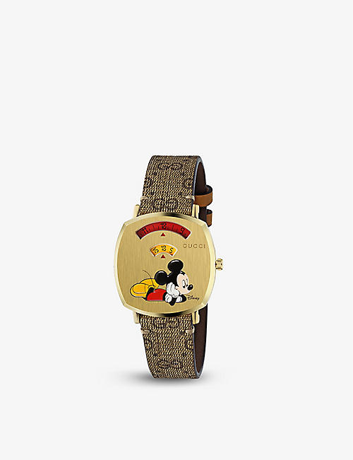 GUCCI: YA157420 yellow gold-plated PVD and canvas quartz watch