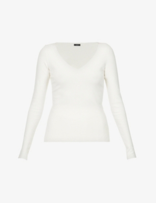 Joseph V-neck Stretch-woven Top In Ivory