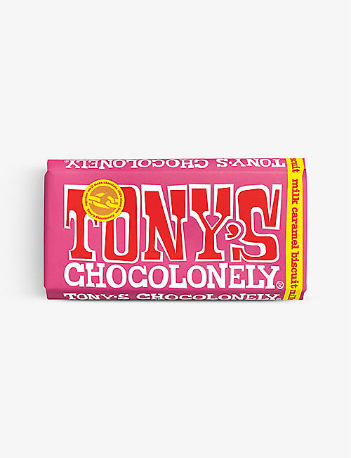 TONY'S: Chocolonely milk chocolate caramel biscuit bar 180g