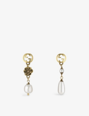 Shop Gucci Women's Gold Interlocking Gg Glass Pearl And Gold-toned Metal Earrings