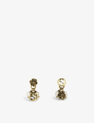 GUCCI Interlocking GG glass pearl and gold toned metal earrings
