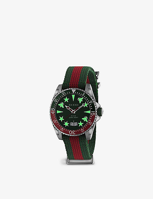 GUCCI: YA136339 Gucci Dive stainless steel and recycled polyester quartz watch