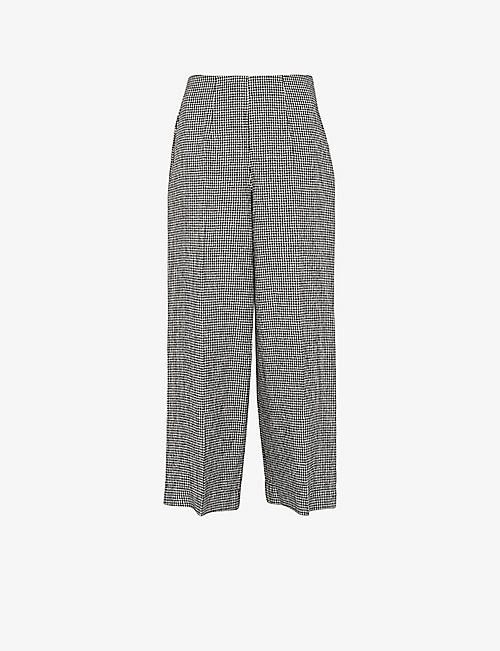 WHISTLES: Check-print cropped linen trousers