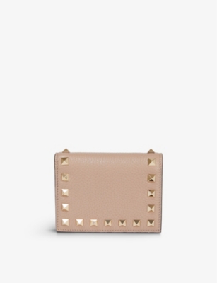Valentino Garavani Womens Poudre Rockstud Leather Flap French Wallet