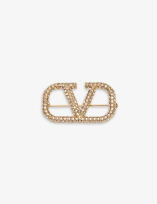 VALENTINO GARAVANI: VLOGO crystal-embellished brass brooch