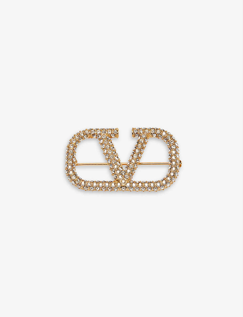 Valentino Garavani Vlogo Crystal-embellished Brass Brooch In Oro Crystal Silver Shade