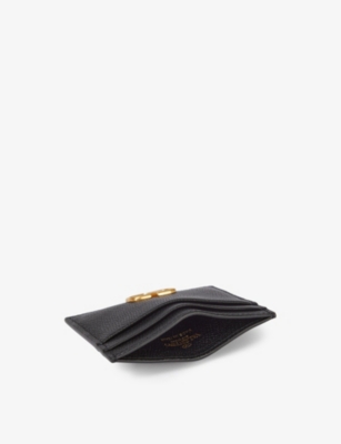 Shop Valentino Vlogo Leather Card Holder In Black