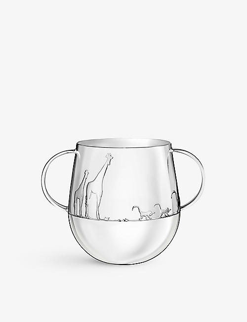 CHRISTOFLE: Savane engraved two-handle silver-plated baby cup 8cm