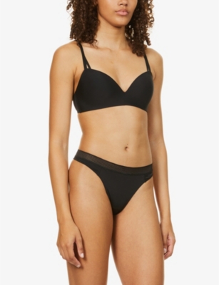 Calvin Klein Seductive Comfort Mid-rise Stretch-recycled Nylon Thong In Black