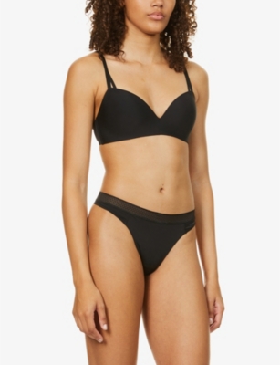 Shop Calvin Klein Women's Black Seductive Comfort Mid-rise Stretch-recycled Nylon Thong