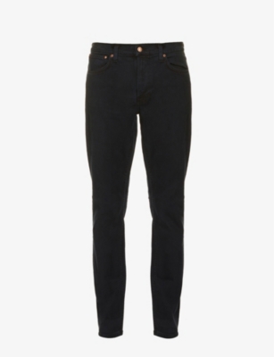 Shop Nudie Jeans Lean Dean Slim-fit Tapered Stretch-denim Jeans In Black Skies