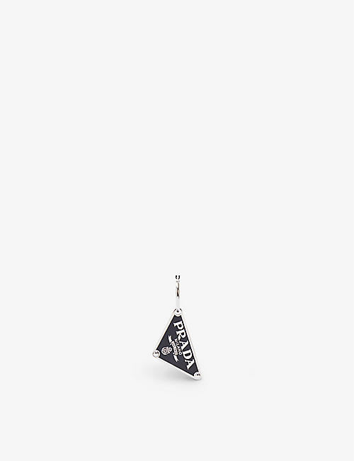 PRADA: Right logo-print sterling-silver hoop earring
