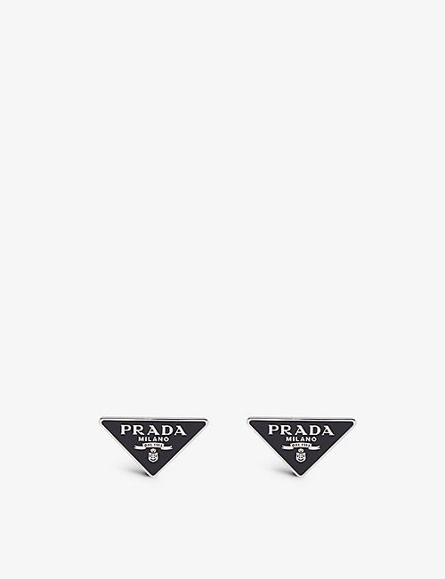 PRADA: Logo-print sterling-silver studs earrings