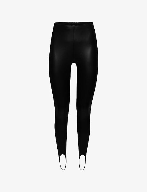 AMINA MUADDI X WOLFORD: High-waist vegan-leather stirrup leggings