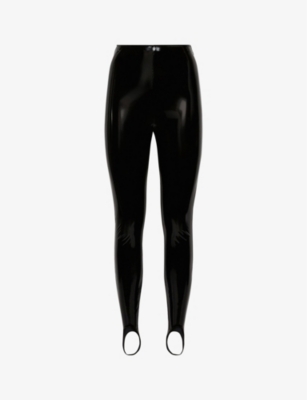 AMINA MUADDI X WOLFORD High waist latex stirrup leggings