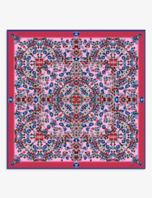 Shop Cartier Tutti Frutti Graphic-print Silk Scarf In Pink