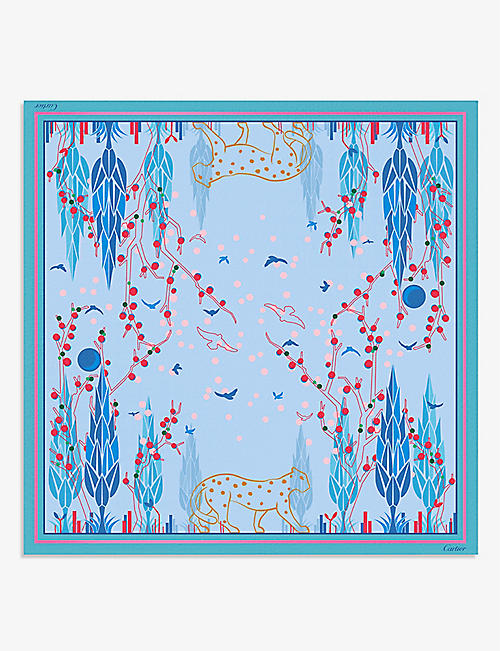 CARTIER: Panther Garden graphic-print silk scarf