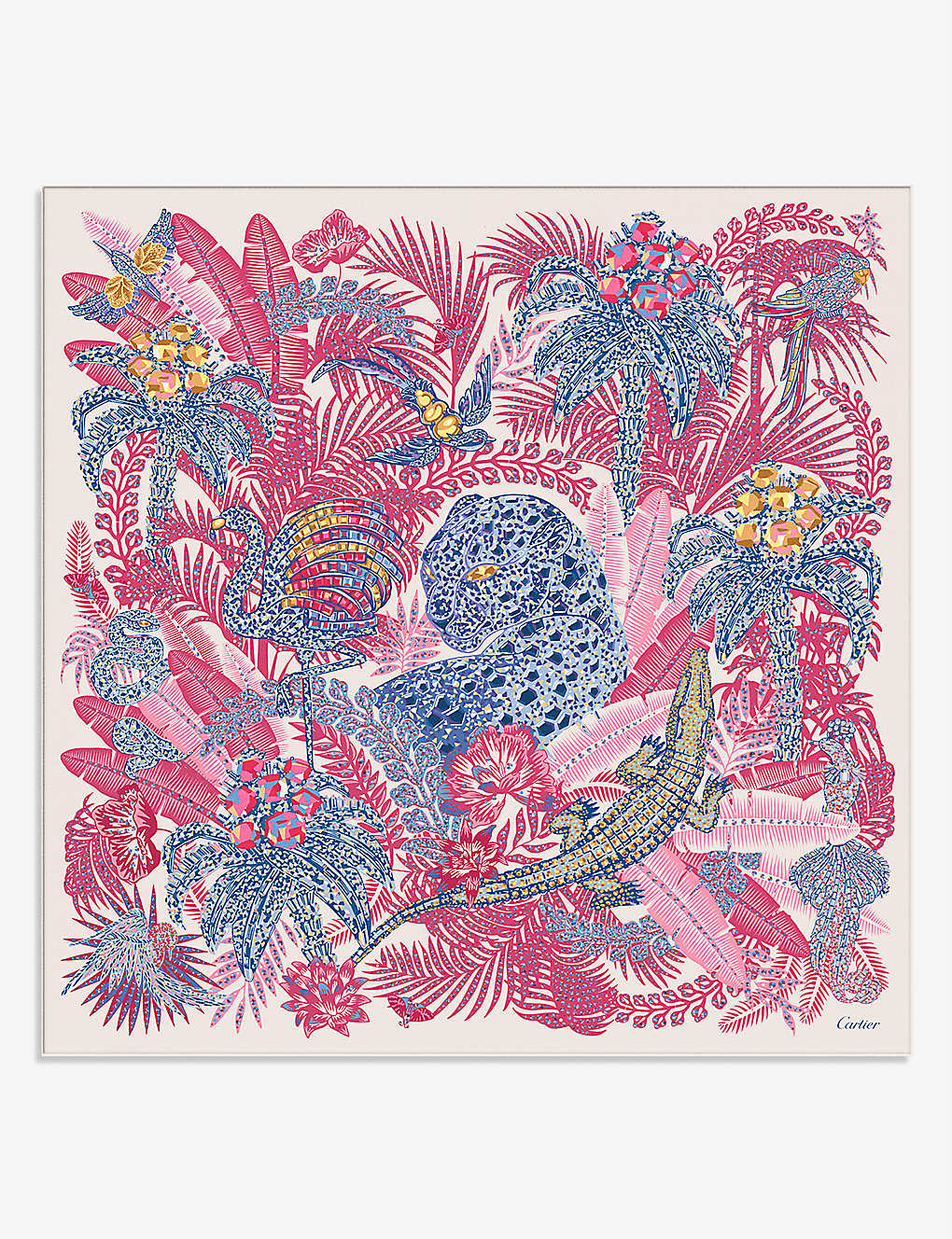 Cartier Panther Jungle Printed Silk-twill Scarf In Pink & Beige