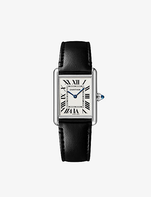 CARTIER: CRWSTA0059 Tank Must large steel and vegan-leather SolarBeat™ photovoltaic movement watch