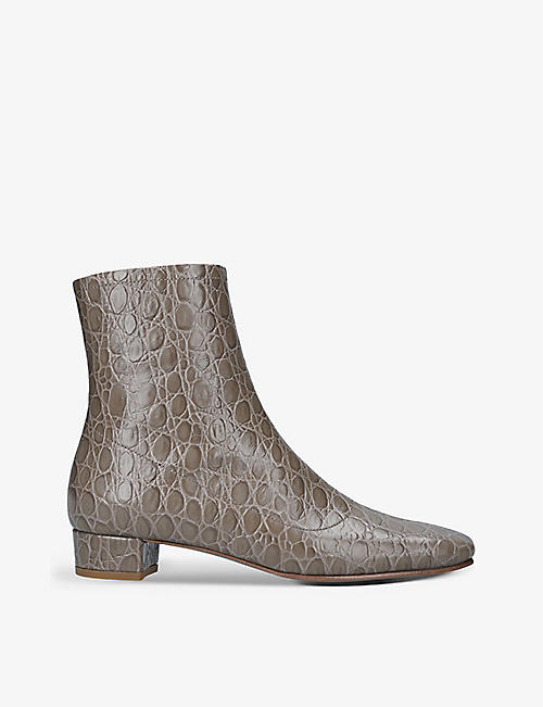 BY FAR: Este croc-embossed leather ankle boots